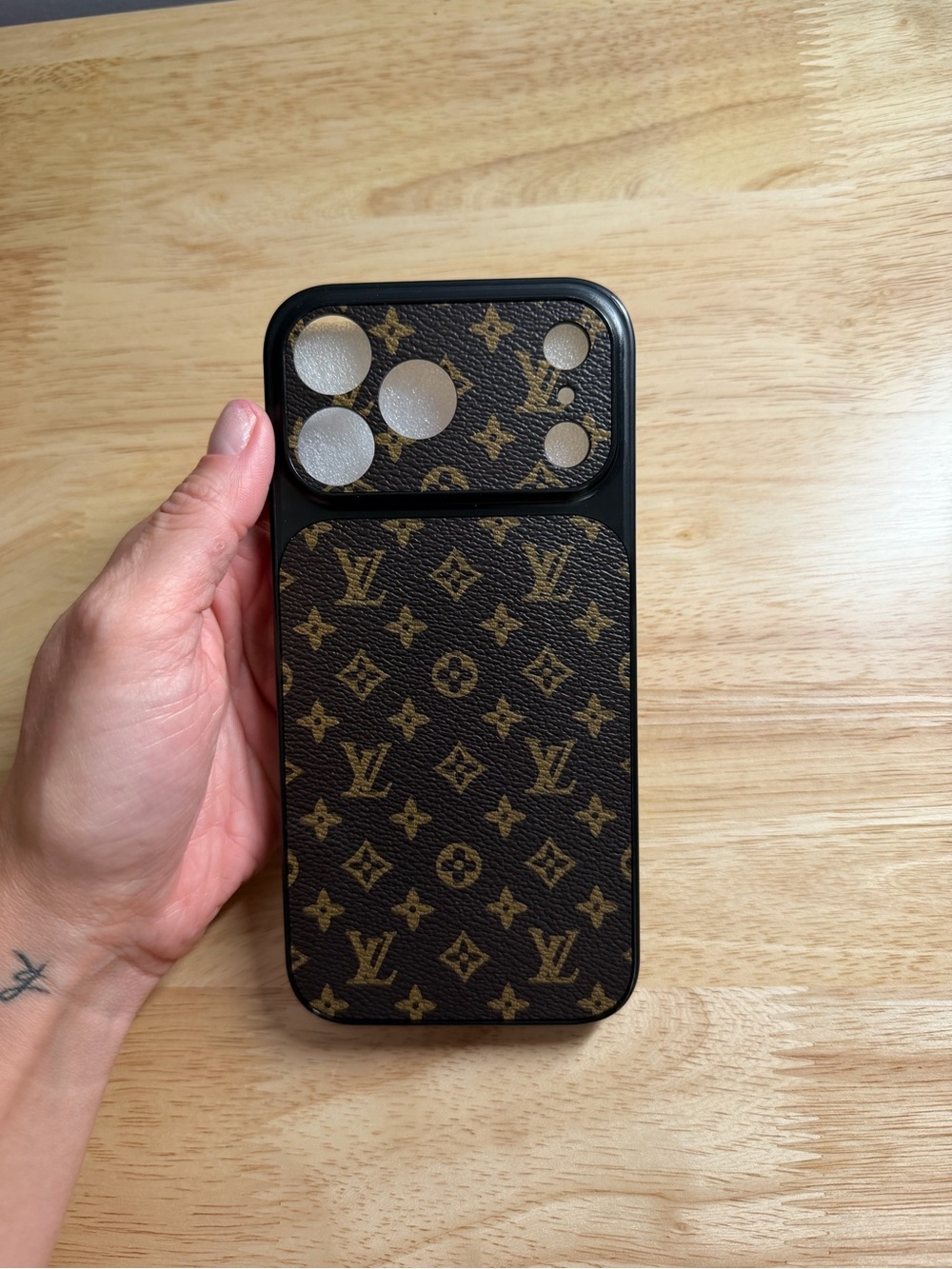 Brown Monogram Phone Case with Gold Accents - Picture 7 of 7